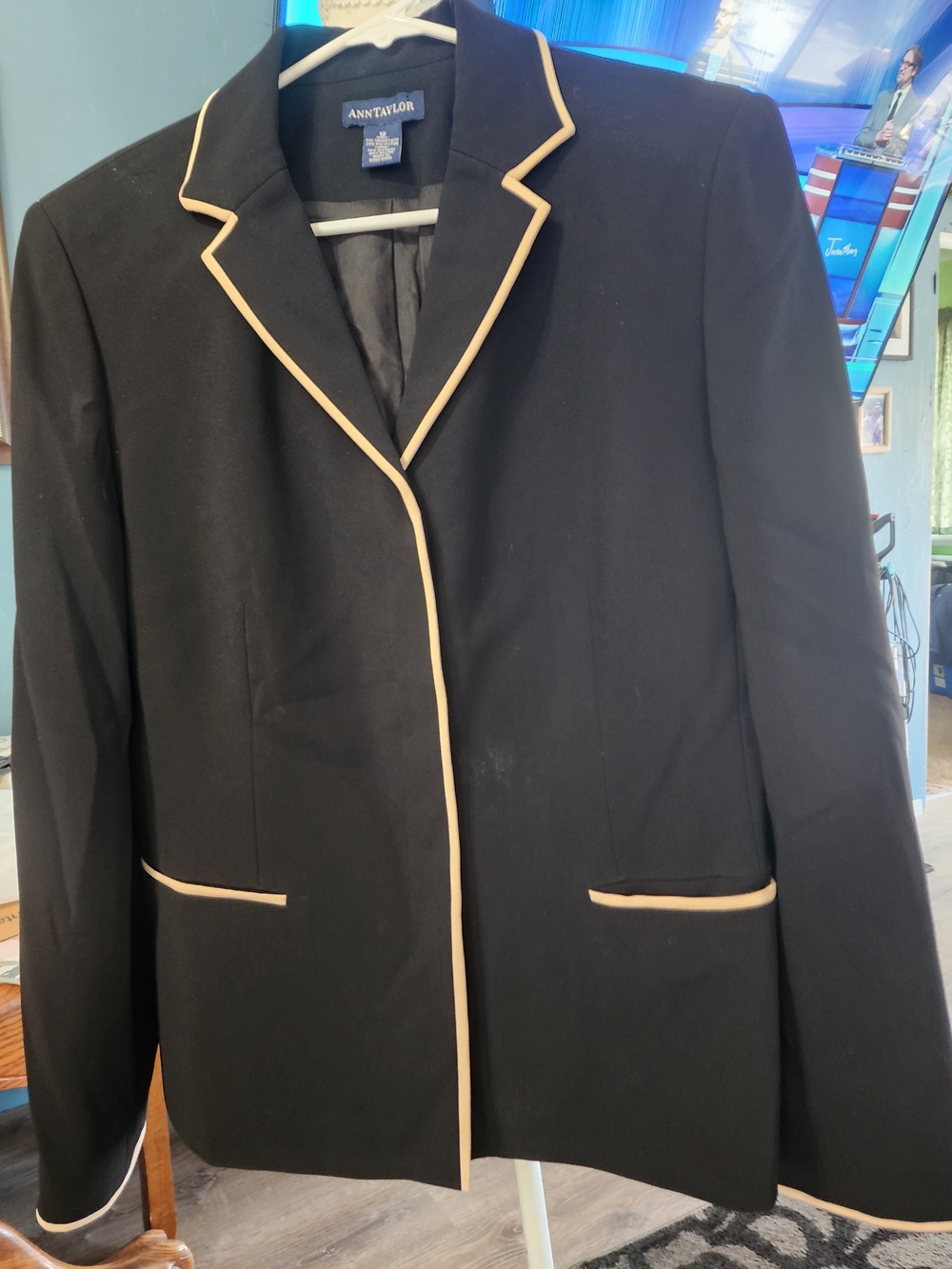 Ann Taylor Black Blazer with Cream Trim Sz 12